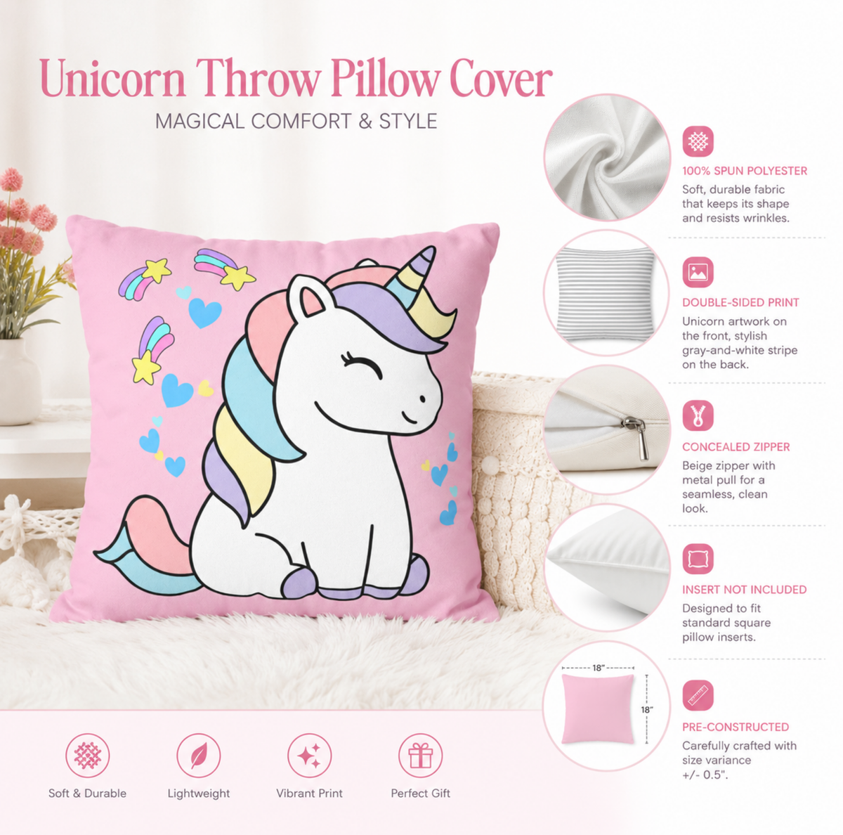 Sleepy Pastel Unicorn Throw Pillowcase