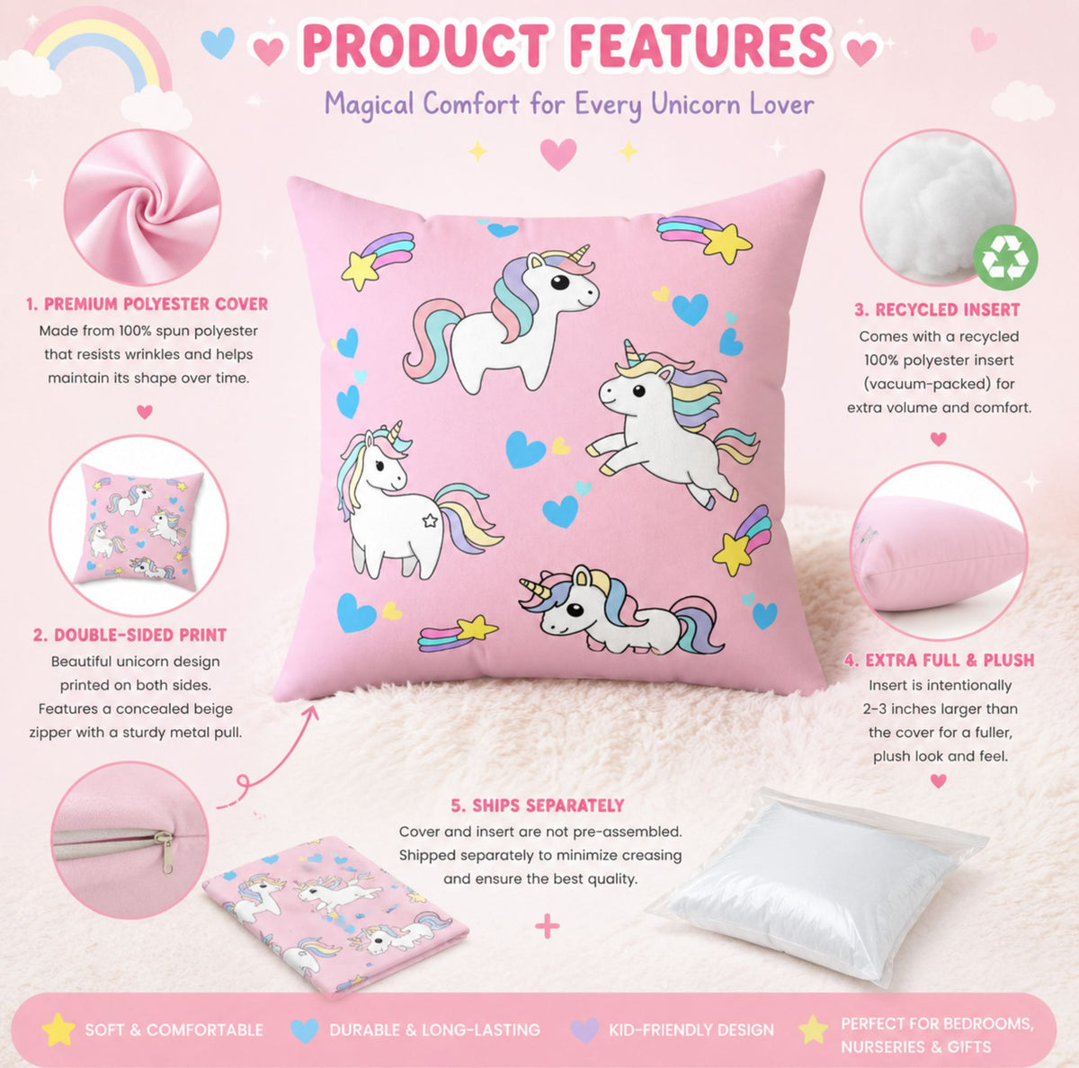 Pastel Cute Unicorn Pattern Throw Pillow