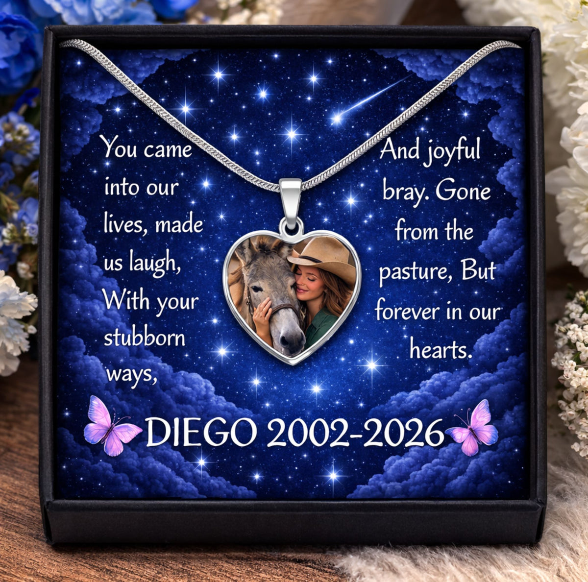 Stubborn Ways Donkey Photo Heart Necklace