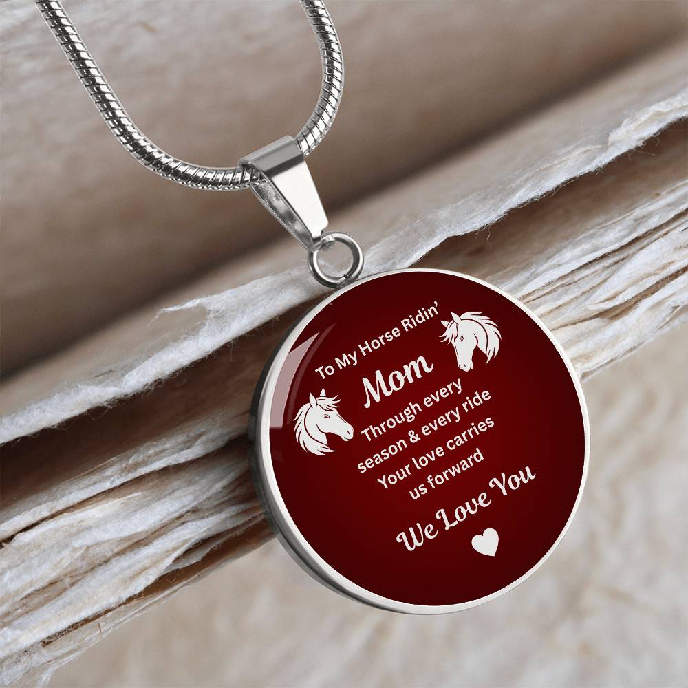 Horse Ridin Mom Round Pendant Necklace – view 9