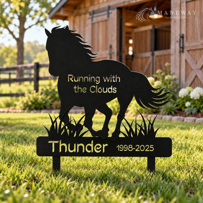 Horse Memorial Garden Stake Running with Clouds – view 2