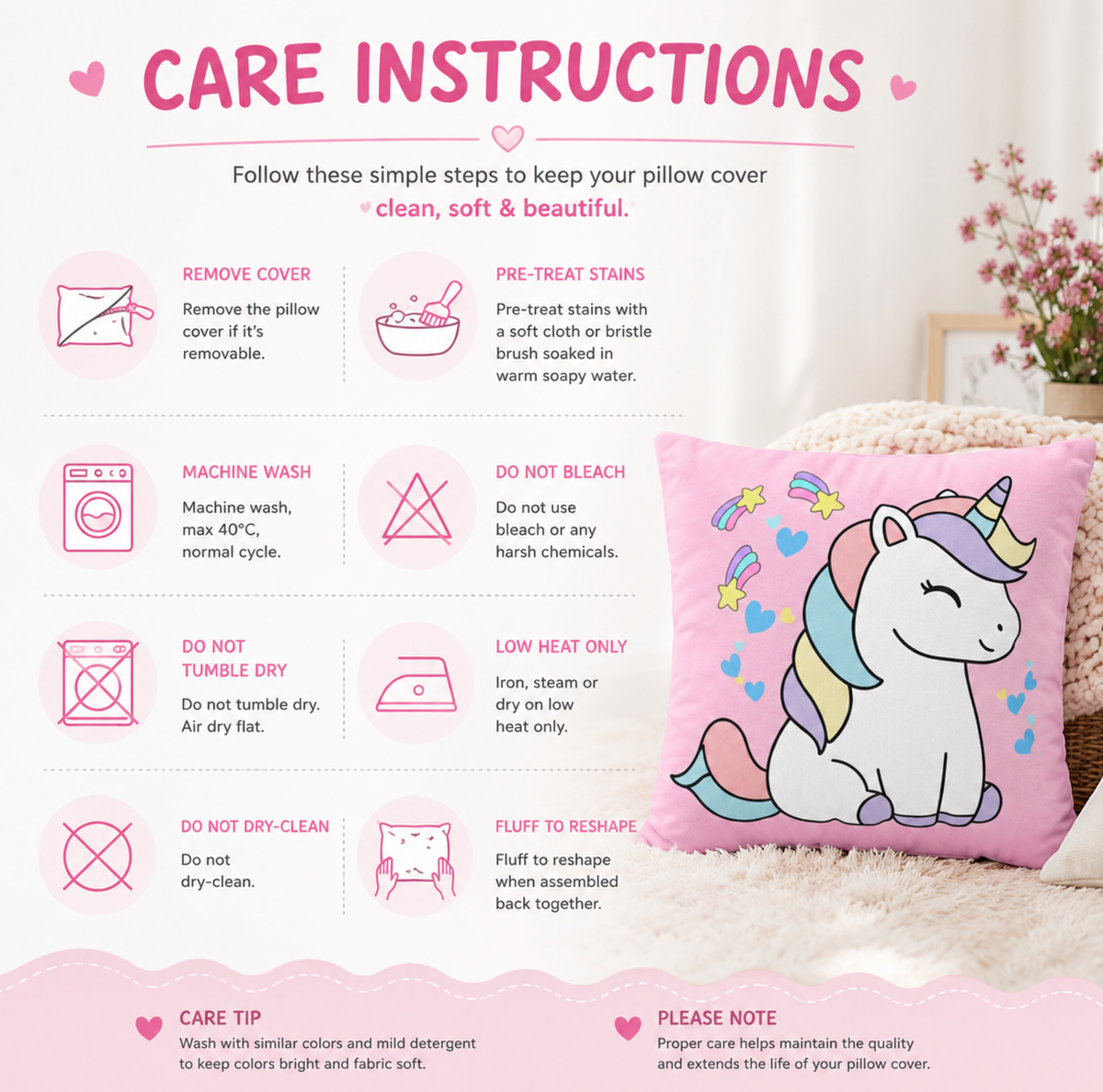 Sleepy Pastel Unicorn Throw Pillowcase