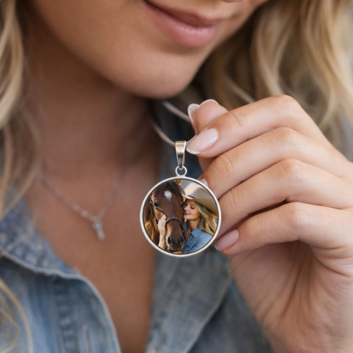 Personalized Horse Memorial Photo Circle Necklace – Remembrance Gift for Horse Lovers – view 8