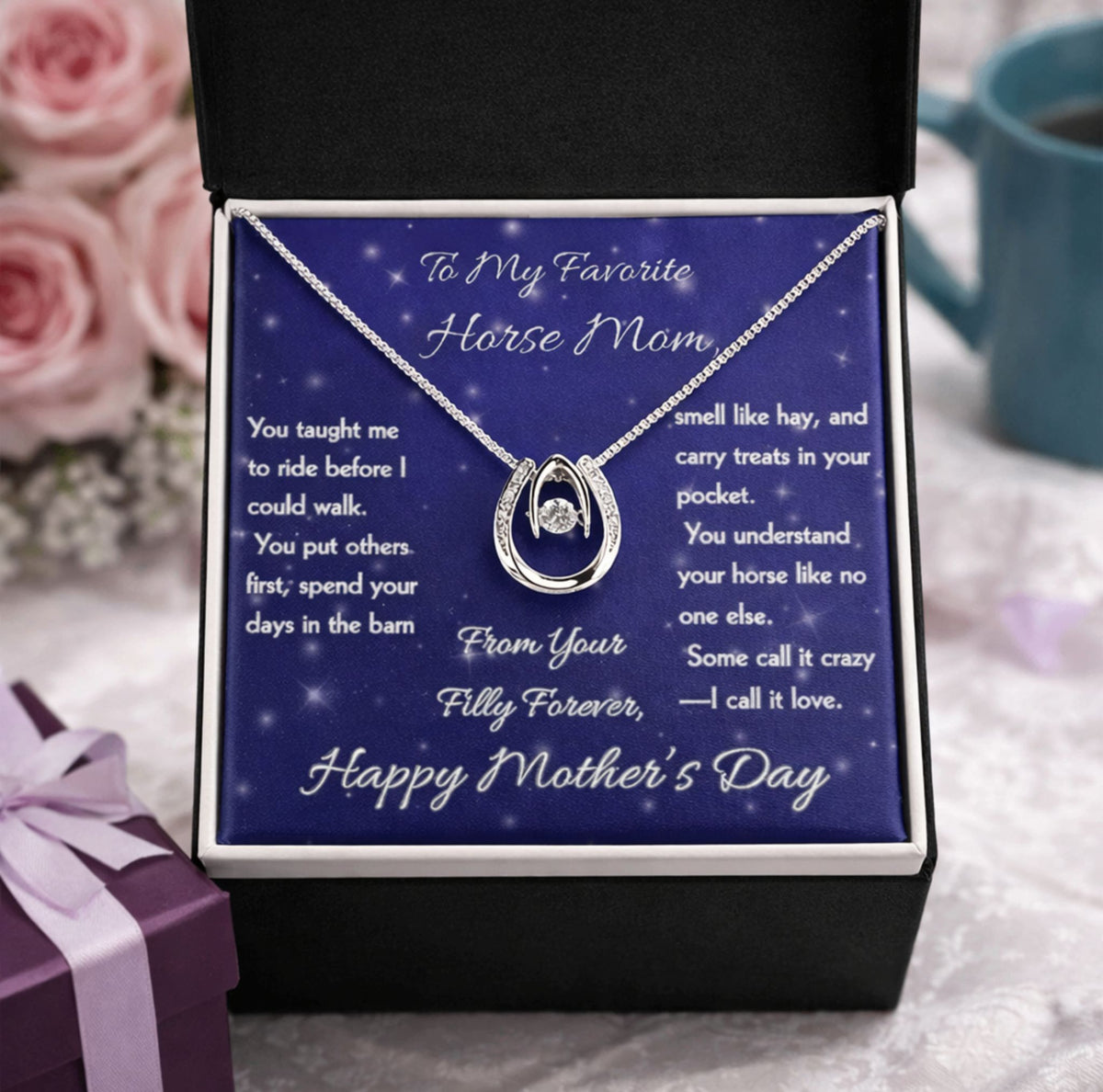 Beloved Horse Mom Horseshoe Necklace – view 2