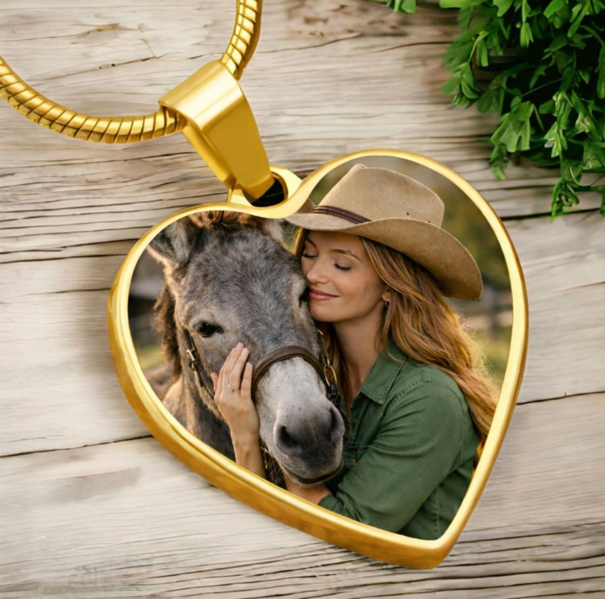 Rainbow Pasture Donkey Photo Heart Necklace