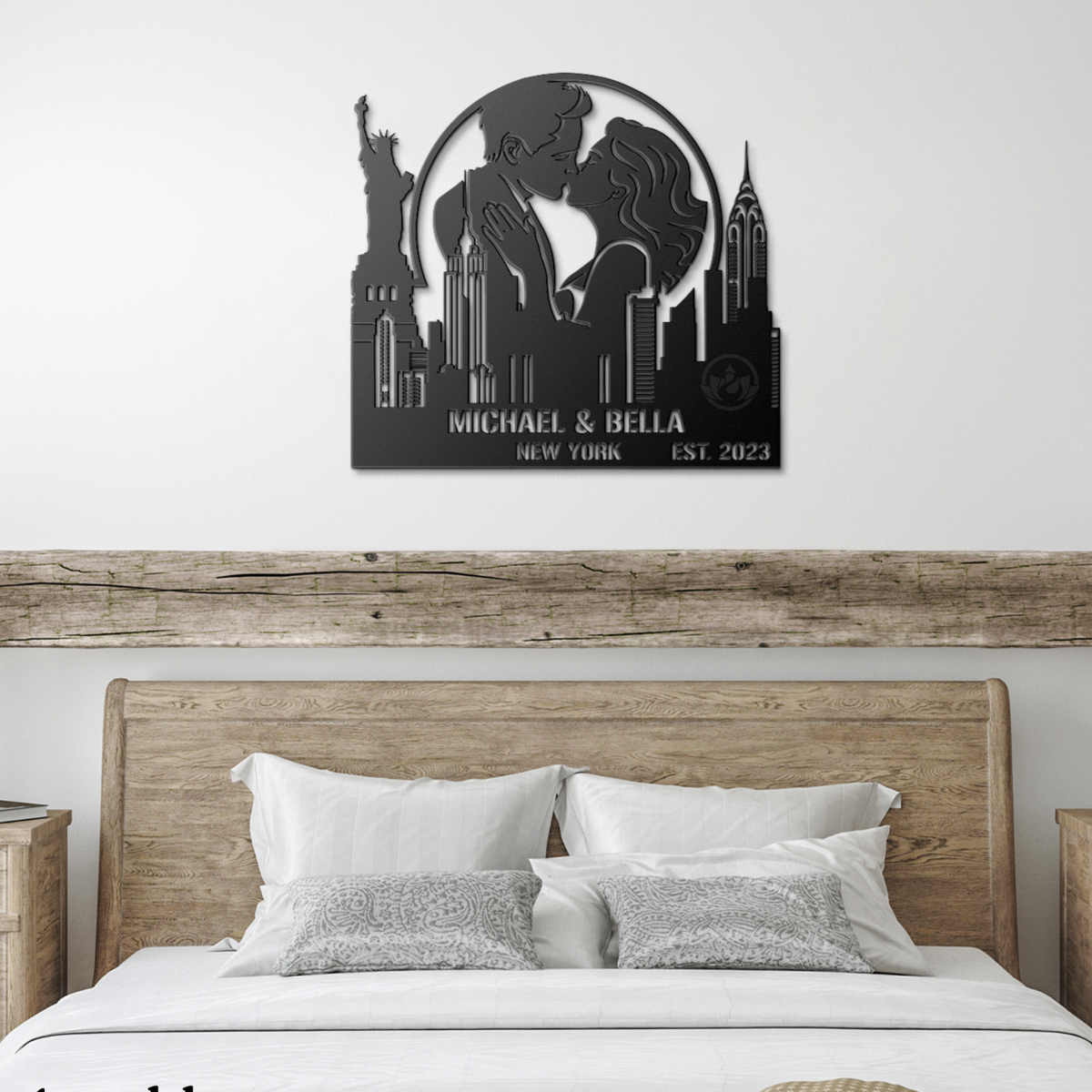 Personalized New York Cityscape Metal Art - Custom Couple Name Gift