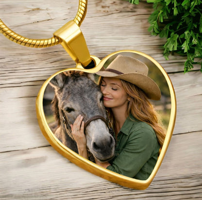 Joyful Bray Donkey Photo Heart Necklace