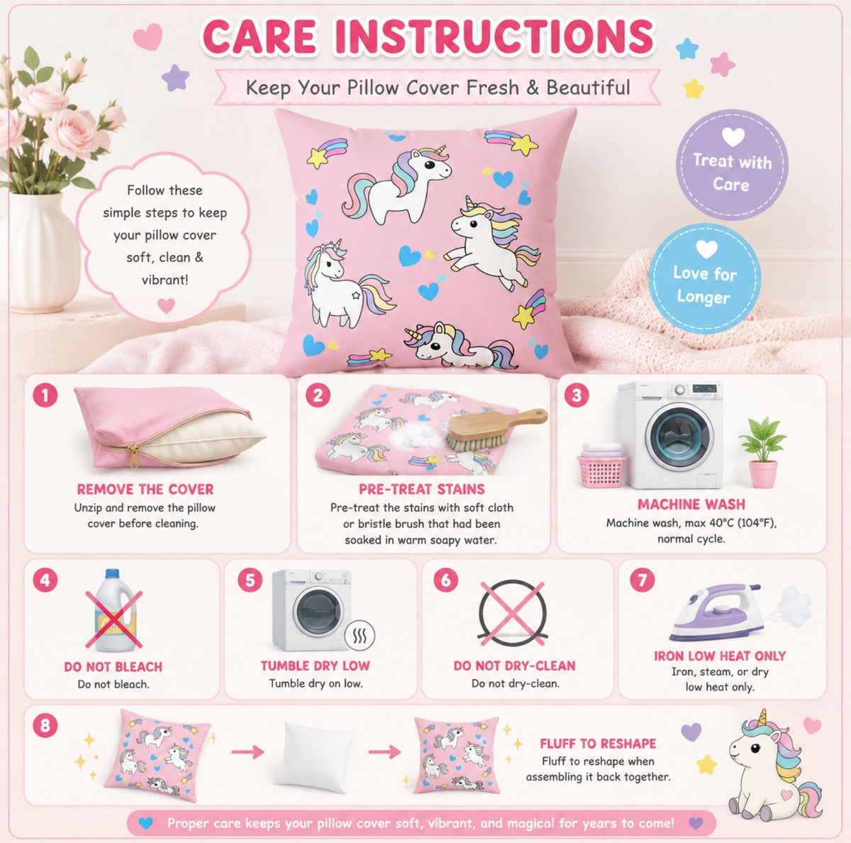 Pastel Cute Unicorn Pattern Throw Pillow