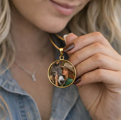 Joyful Bray Donkey Photo Round Necklace