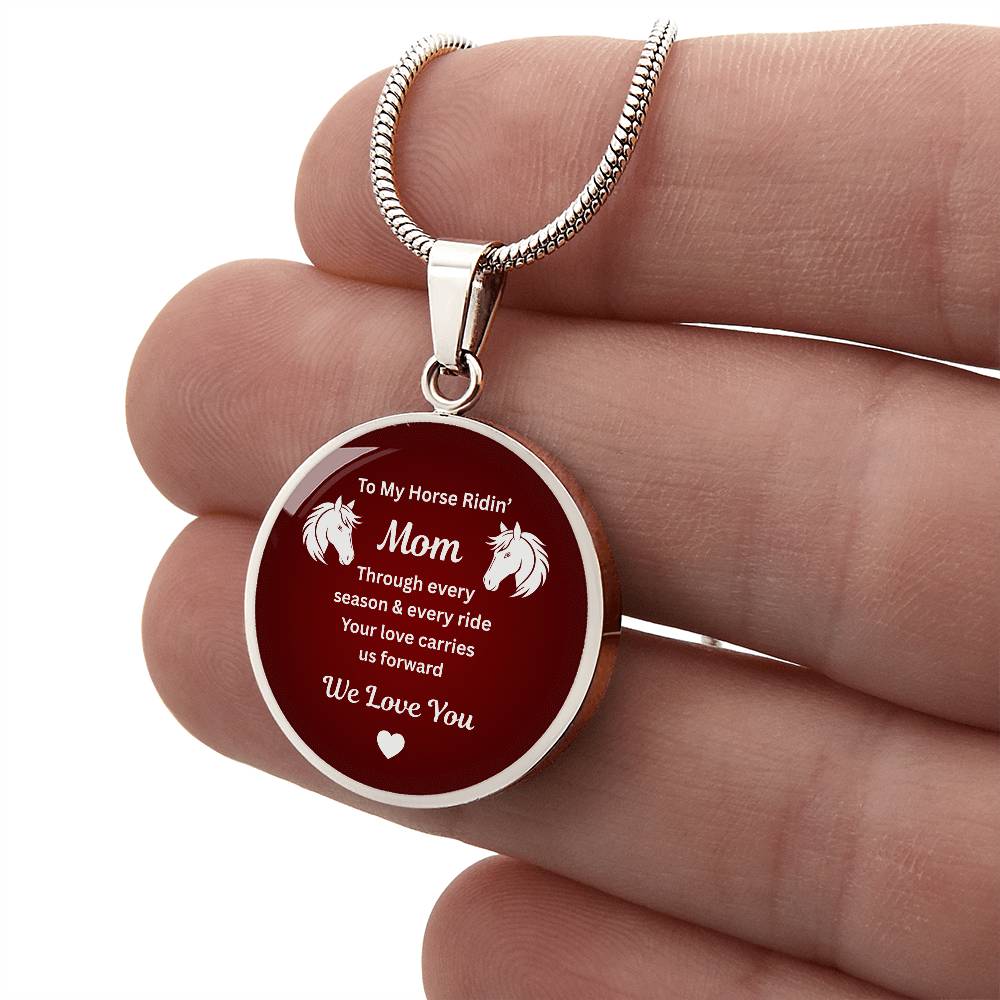 Horse Ridin Mom Round Pendant Necklace – view 11