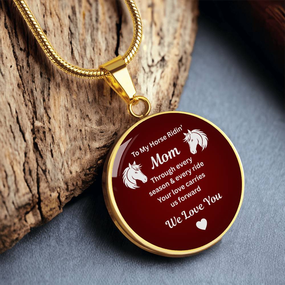 Horse Ridin Mom Round Pendant Necklace – view 2