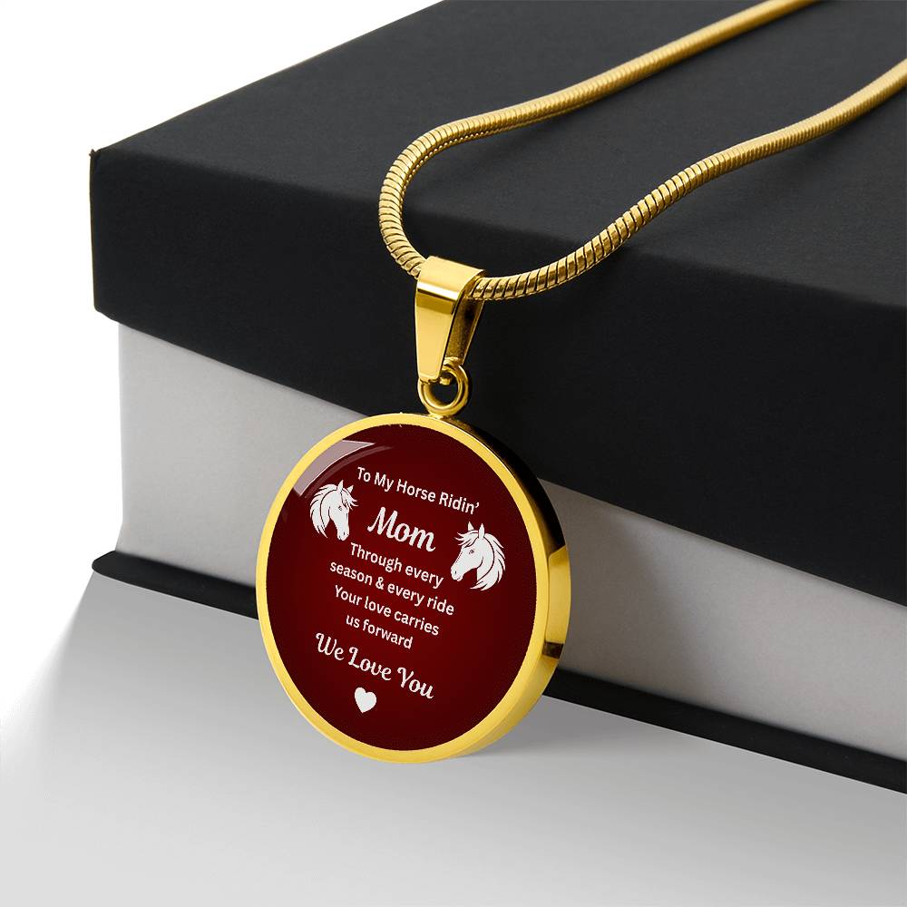 Horse Ridin Mom Round Pendant Necklace – view 3