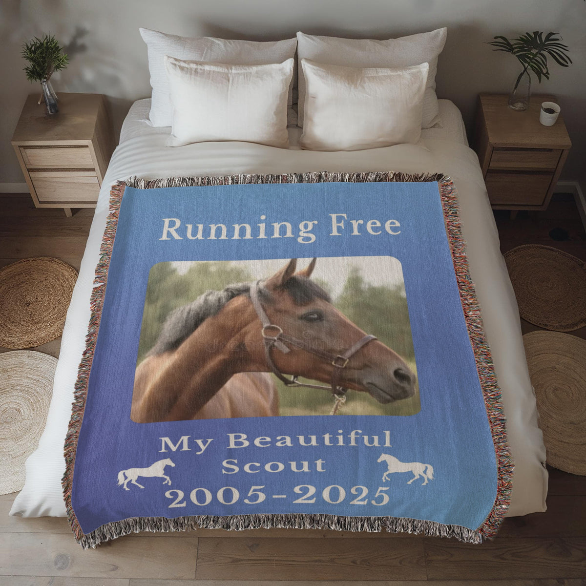 Personalized Horse Photo Woven Blanket with Name & Est Date – view 2