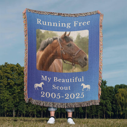 Personalized Horse Photo Woven Blanket with Name & Est Date – view 3
