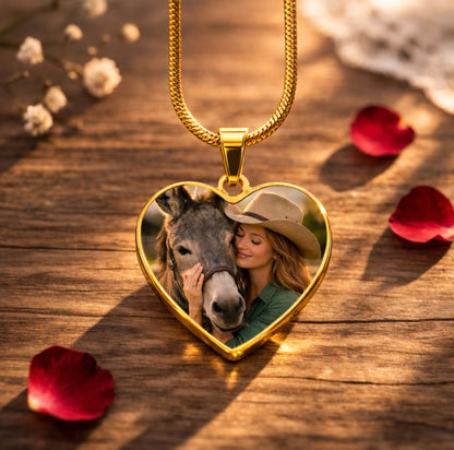 Joyful Bray Donkey Photo Heart Necklace