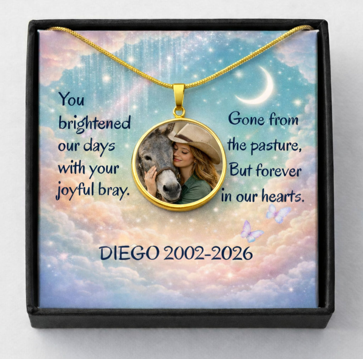 Joyful Bray Donkey Photo Round Necklace