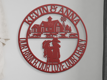 Personalized Ranch Farmhouse Metal Art - Custom Cowboy Couple Sign