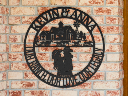 Personalized Ranch Farmhouse Metal Art - Custom Cowboy Couple Sign