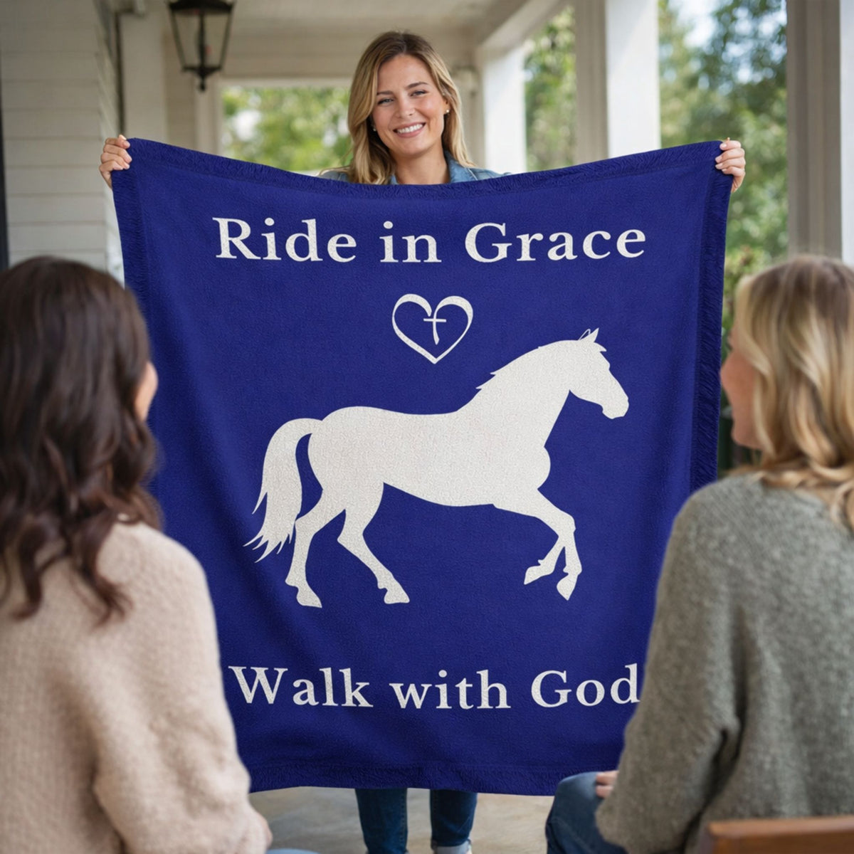 Ride in Grace, Walk with God Woven Blanket – Christian Horse Lover Faith Throw – view 2