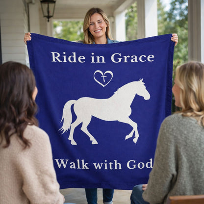 Ride in Grace, Walk with God Woven Blanket – Christian Horse Lover Faith Throw – view 2