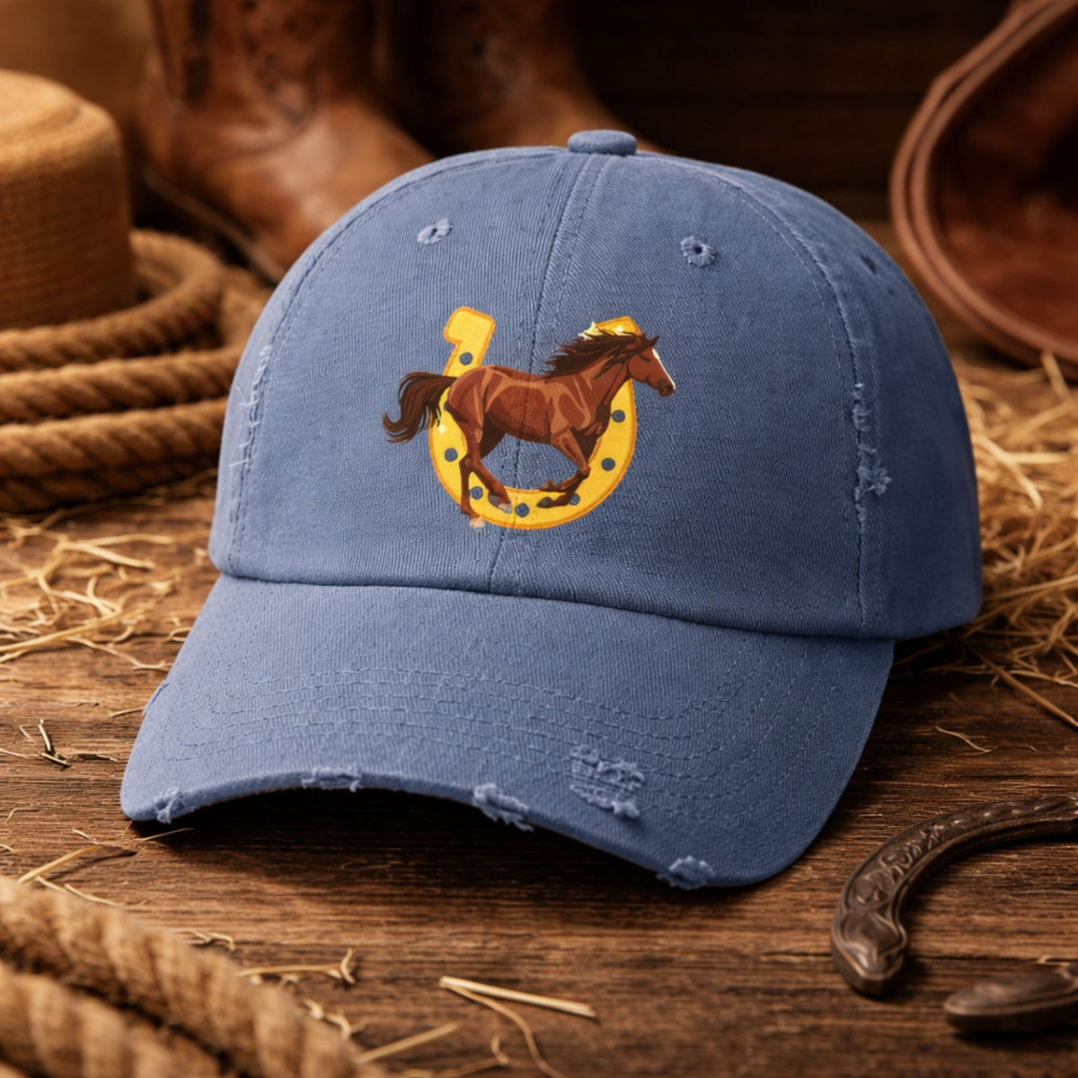 Lucky Horse Horseshoe Distressed Cap