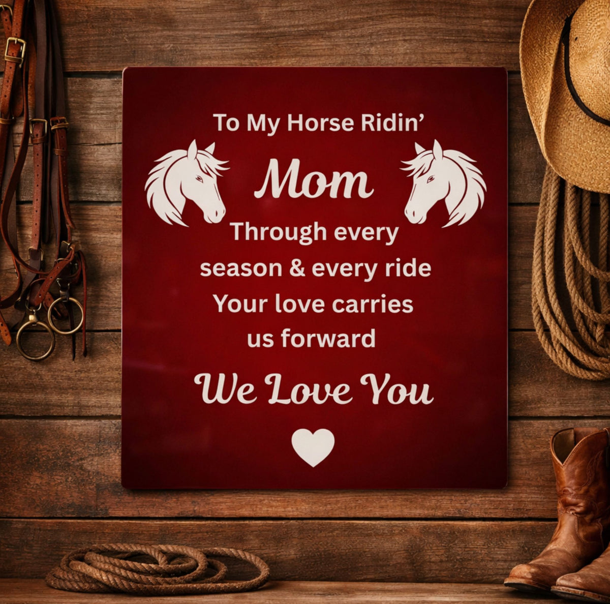Horse Ridin’ Mom Red Metal Print – view 3