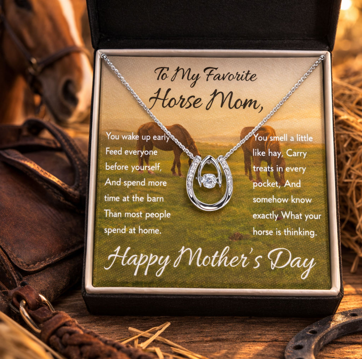 Horse Riding Mom Horseshoe Necklace