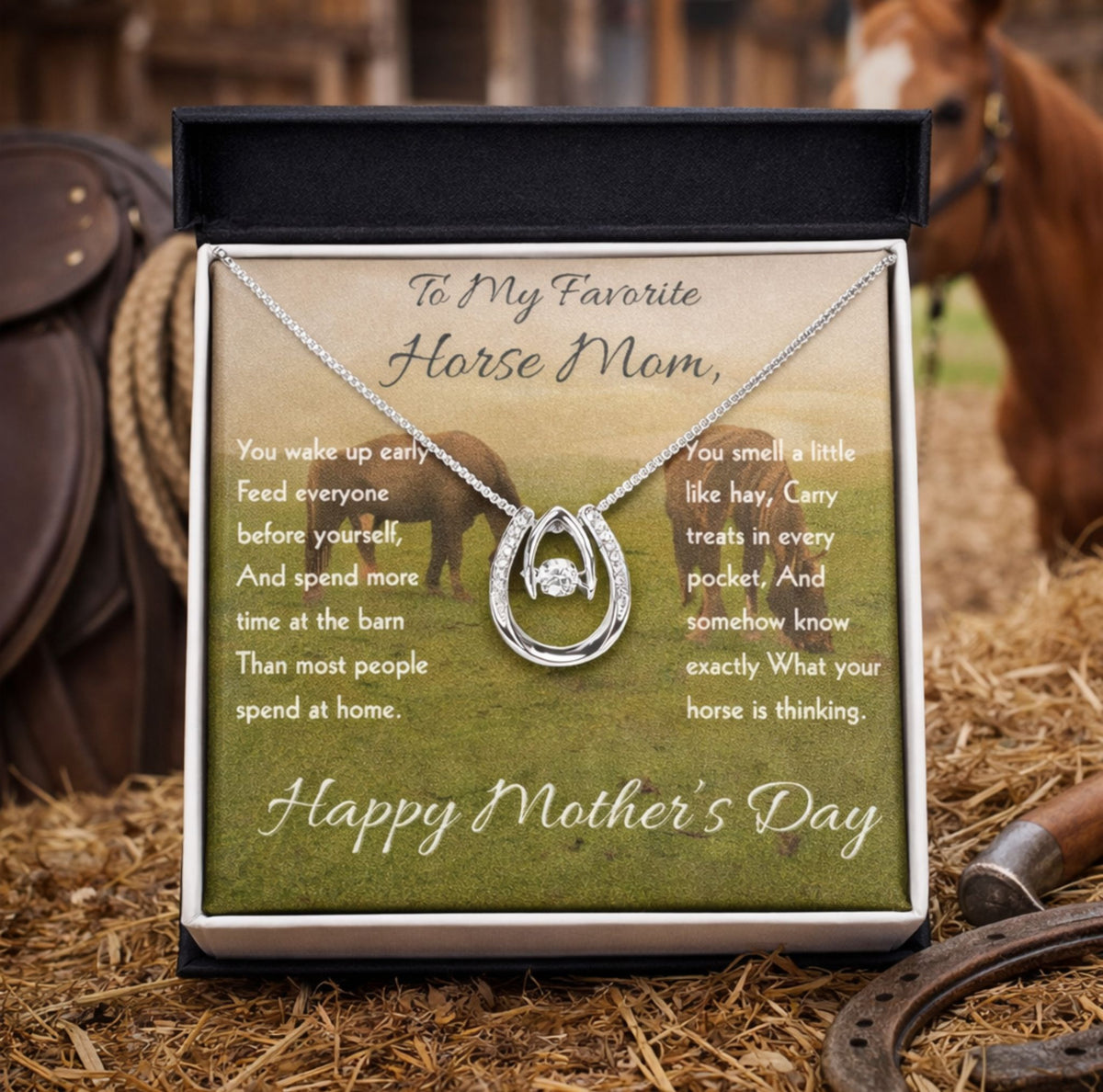 Horse Riding Mom Horseshoe Necklace – view 5