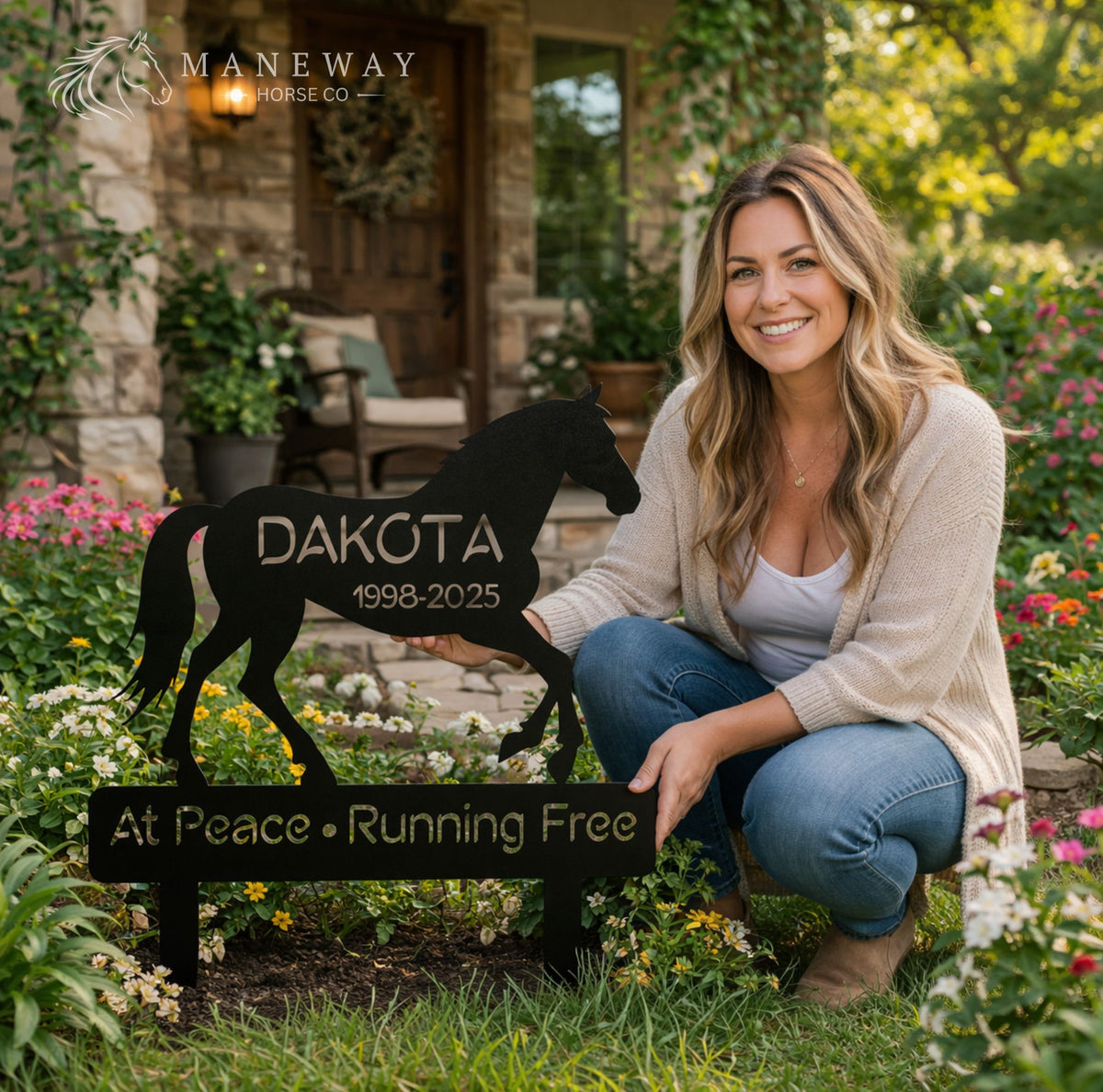 Dakota Running Free Horse Memorial Garden Stake