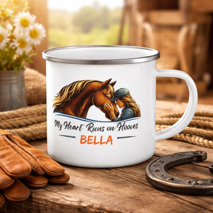 Heart Runs on Hooves Female Enamel Mug – view 3