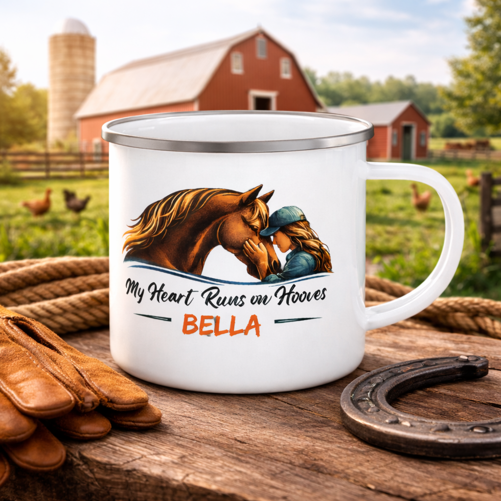 Heart Runs on Hooves Female Enamel Mug