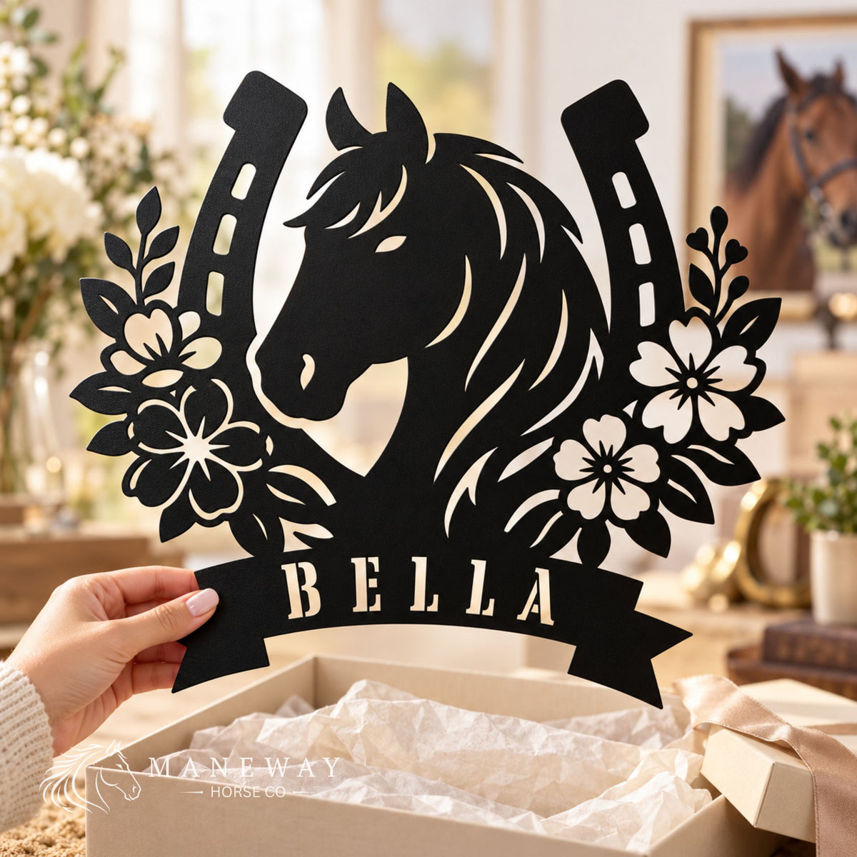 Floral Horseshoe Personalized Stall Sign