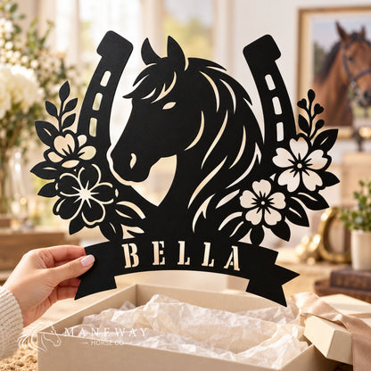 Floral Horseshoe Personalized Stall Sign