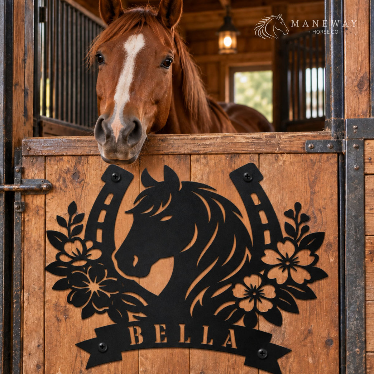 Floral Horseshoe Personalized Stall Sign – view 5