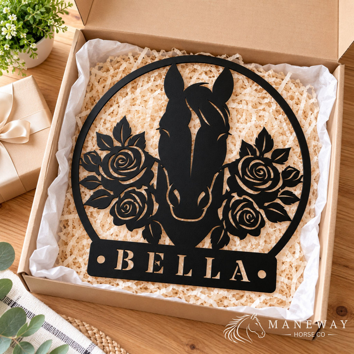 Round Floral Horse Barn Wall Decor Sign