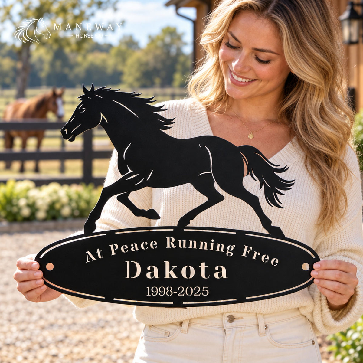 Galloping Oval Horse Memorial Stall Sign – view 2