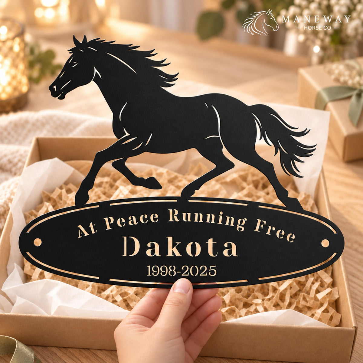 Galloping Oval Horse Memorial Stall Sign – view 3