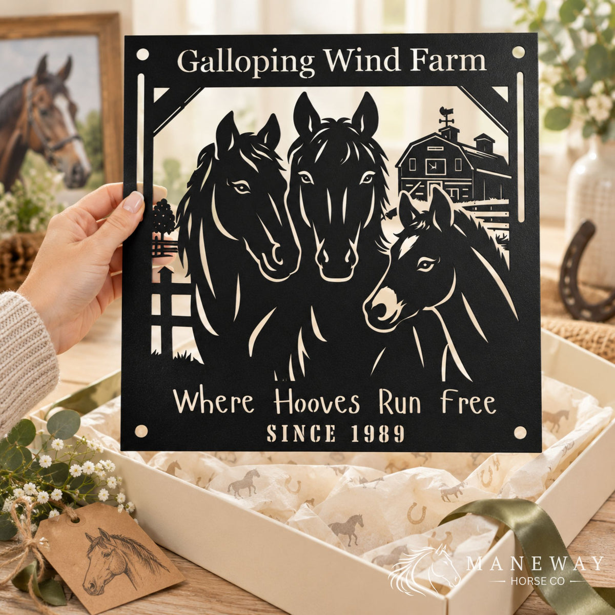 Galloping Horse Wind Farm Metal Sign – view 2