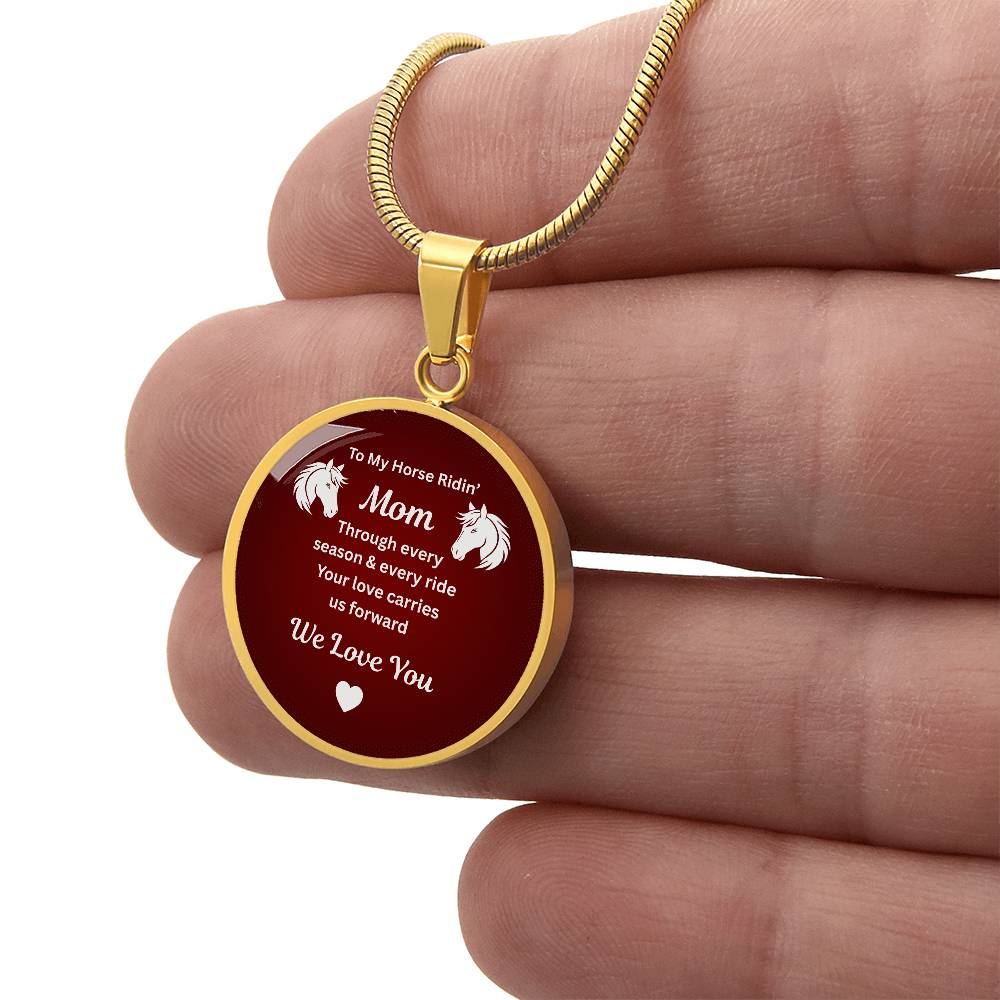 Horse Ridin Mom Round Pendant Necklace – view 6