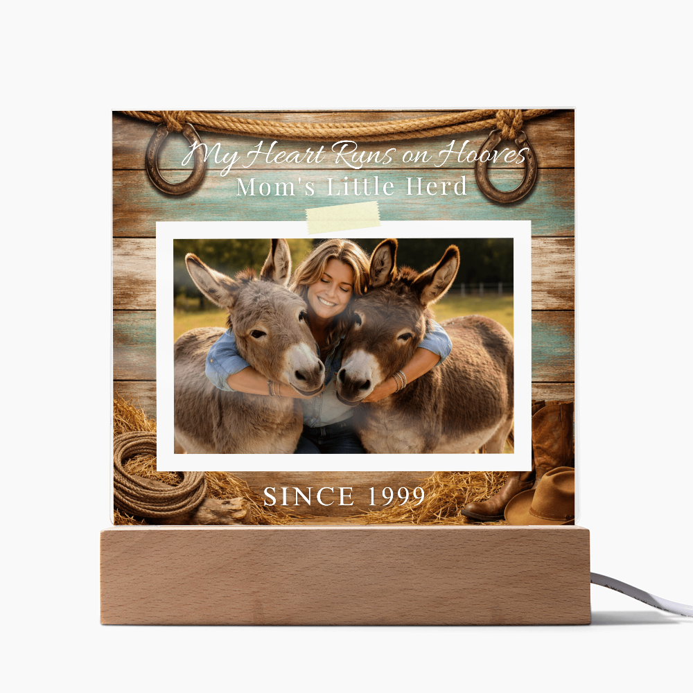 Personalized Donkey Mom Photo Square Acrylic Plaque – My Heart Runs on Hooves With Name & Date – view 6