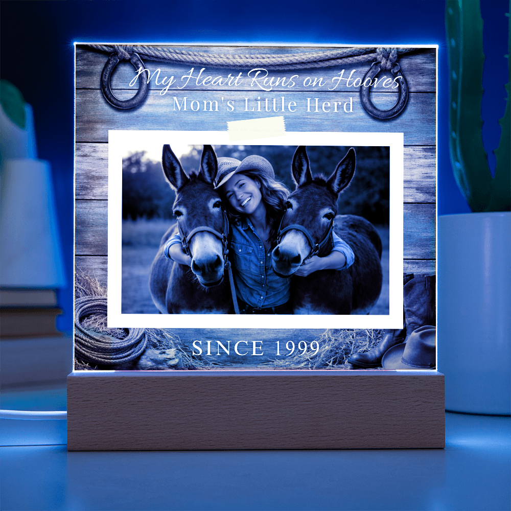 Personalized Mule Mom Photo Square Acrylic Plaque – My Heart Runs on Hooves With Name & Date – view 6