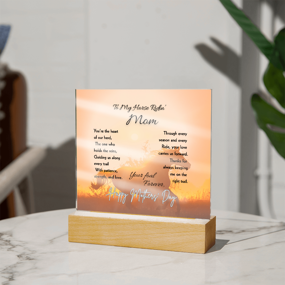 Horse Ridin’ Mom Sunset Acrylic Plaque – view 2