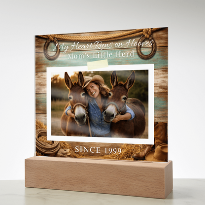 Personalized Mule Mom Photo Square Acrylic Plaque – My Heart Runs on Hooves With Name & Date – view 10