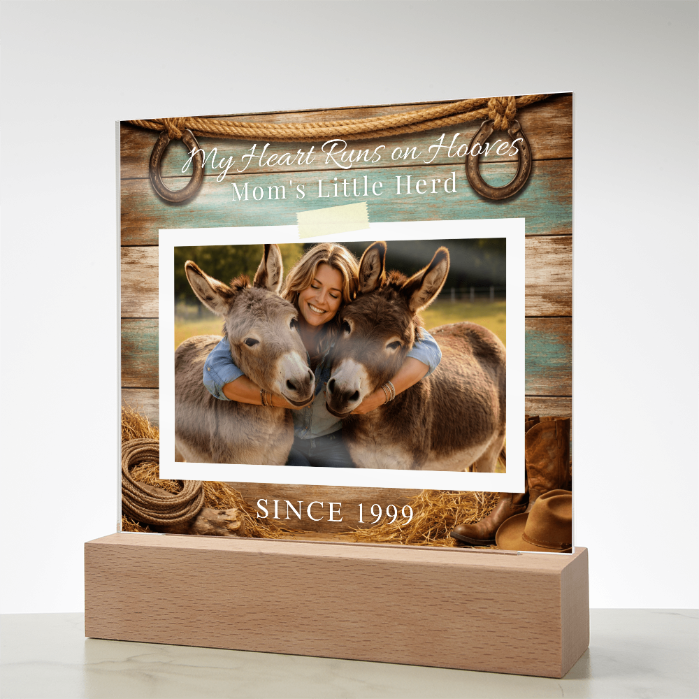 Personalized Donkey Mom Photo Square Acrylic Plaque – My Heart Runs on Hooves With Name & Date – view 11