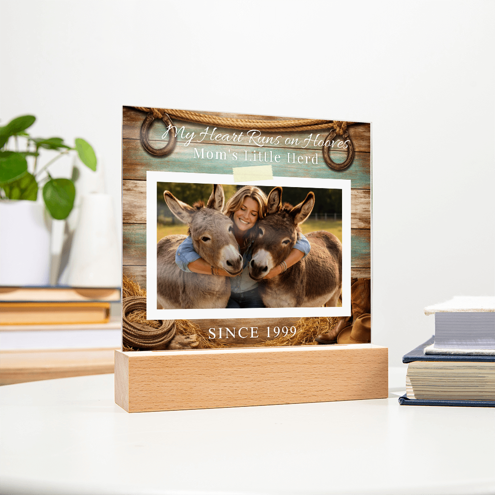 Personalized Donkey Mom Photo Square Acrylic Plaque – My Heart Runs on Hooves With Name & Date – view 10