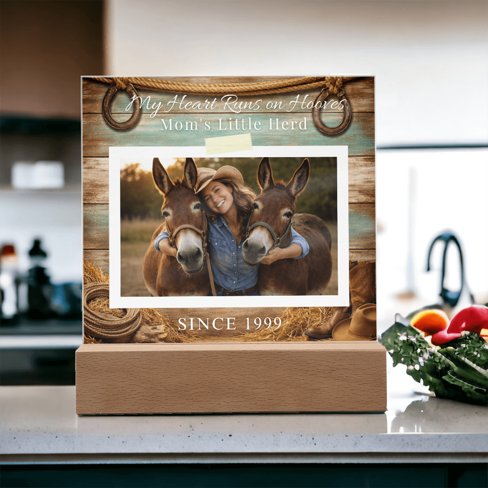 Personalized Mule Mom Photo Square Acrylic Plaque – My Heart Runs on Hooves With Name & Date – view 11
