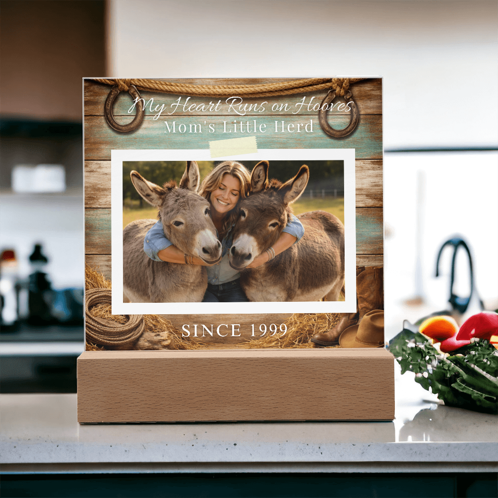 Personalized Donkey Mom Photo Square Acrylic Plaque – My Heart Runs on Hooves With Name & Date – view 12