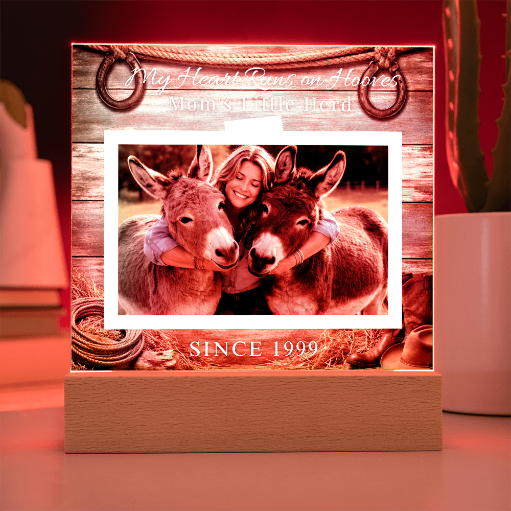 Personalized Donkey Mom Photo Square Acrylic Plaque – My Heart Runs on Hooves With Name & Date – view 9