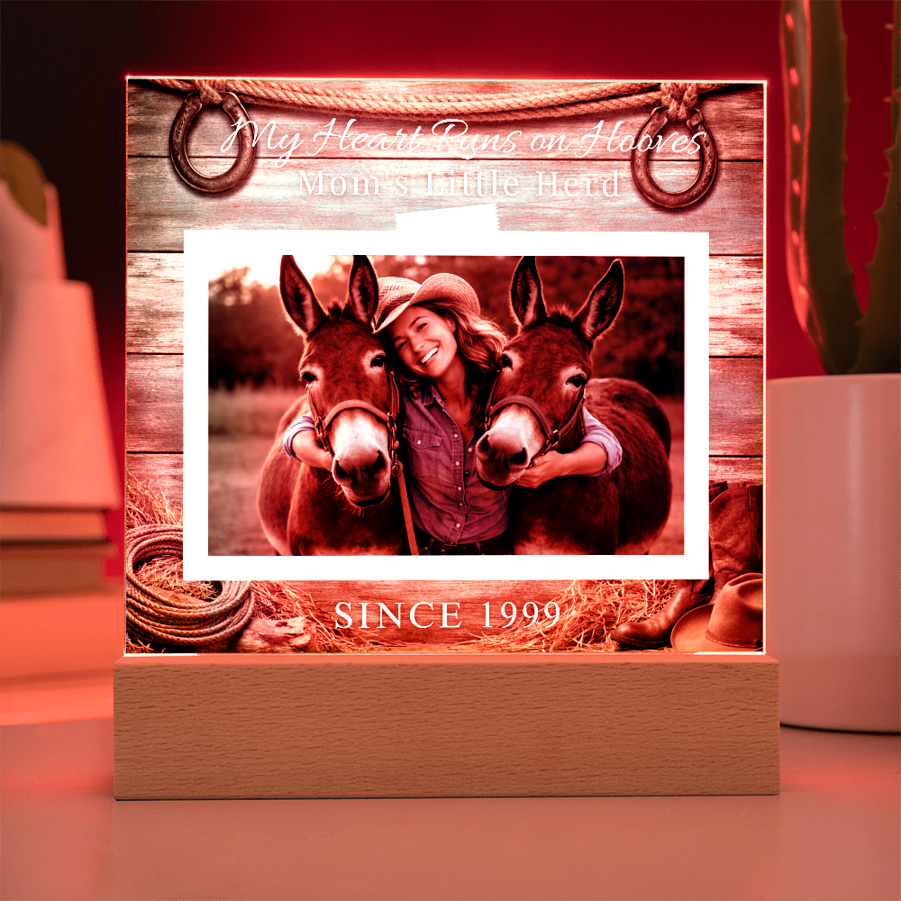 Personalized Mule Mom Photo Square Acrylic Plaque – My Heart Runs on Hooves With Name & Date – view 9