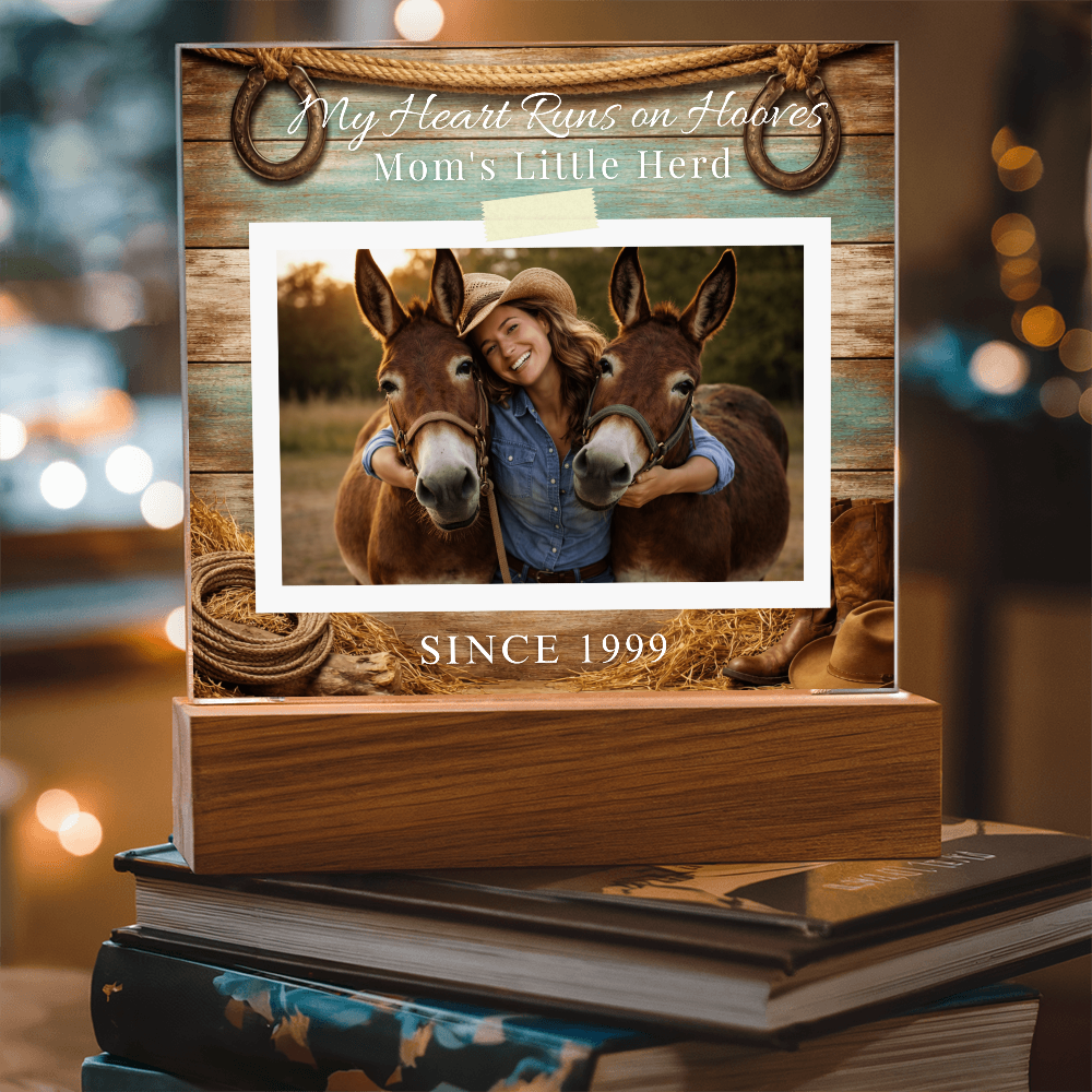 Personalized Mule Mom Photo Square Acrylic Plaque – My Heart Runs on Hooves With Name & Date – view 8
